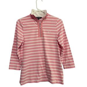 Lauren Ralph Lauren Shirt Top Pink White Stripe 1/4 Zip Knit Polo Golf Medium